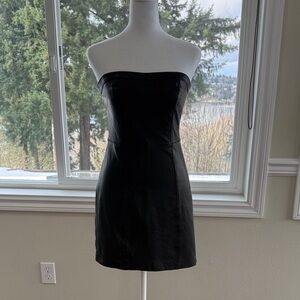 Armani Exchange Black Strapless Leather Dress